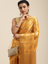 Mimosa Womens Crepe Saree Mysore Silk Mustard Color