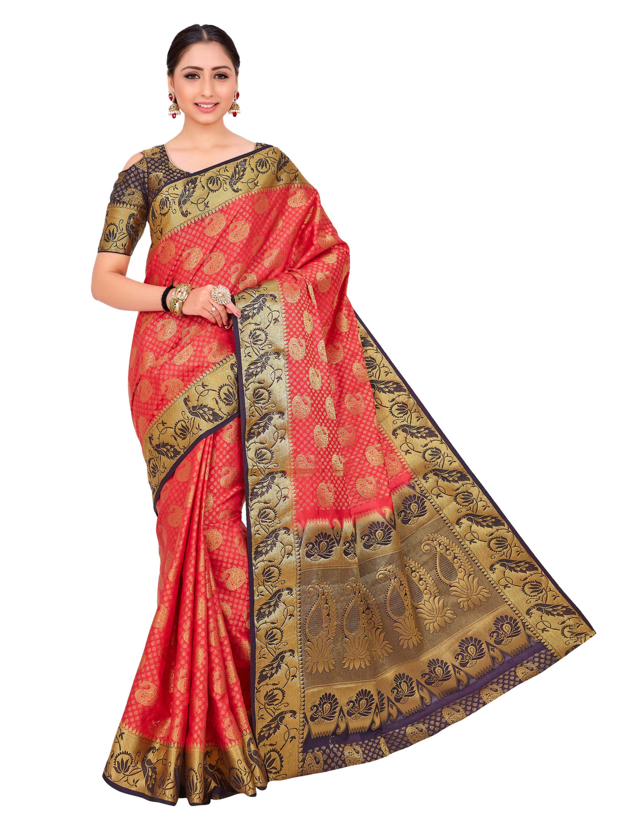 Mimosa Womens Art Silk Saree Kanjivaram Strawberry Color