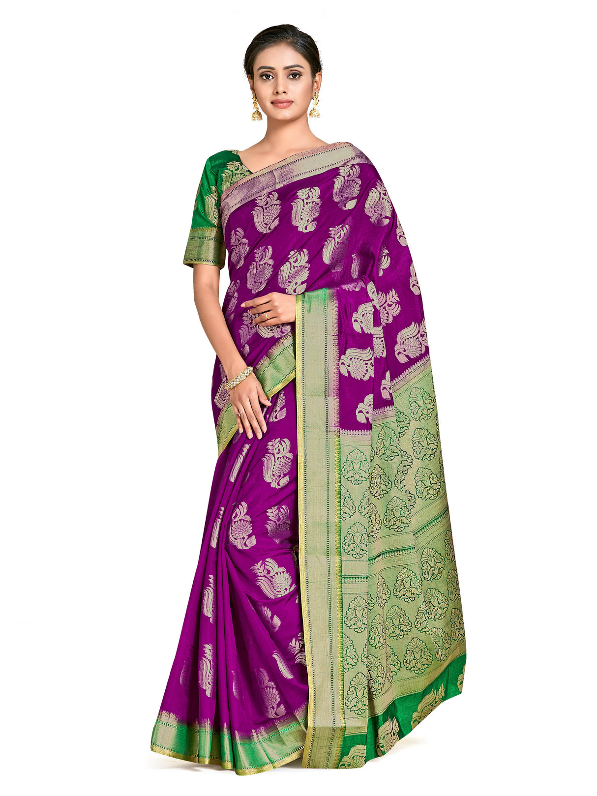 Mimosa Womens Art Silk Saree Kanjivaram Mejanta Color