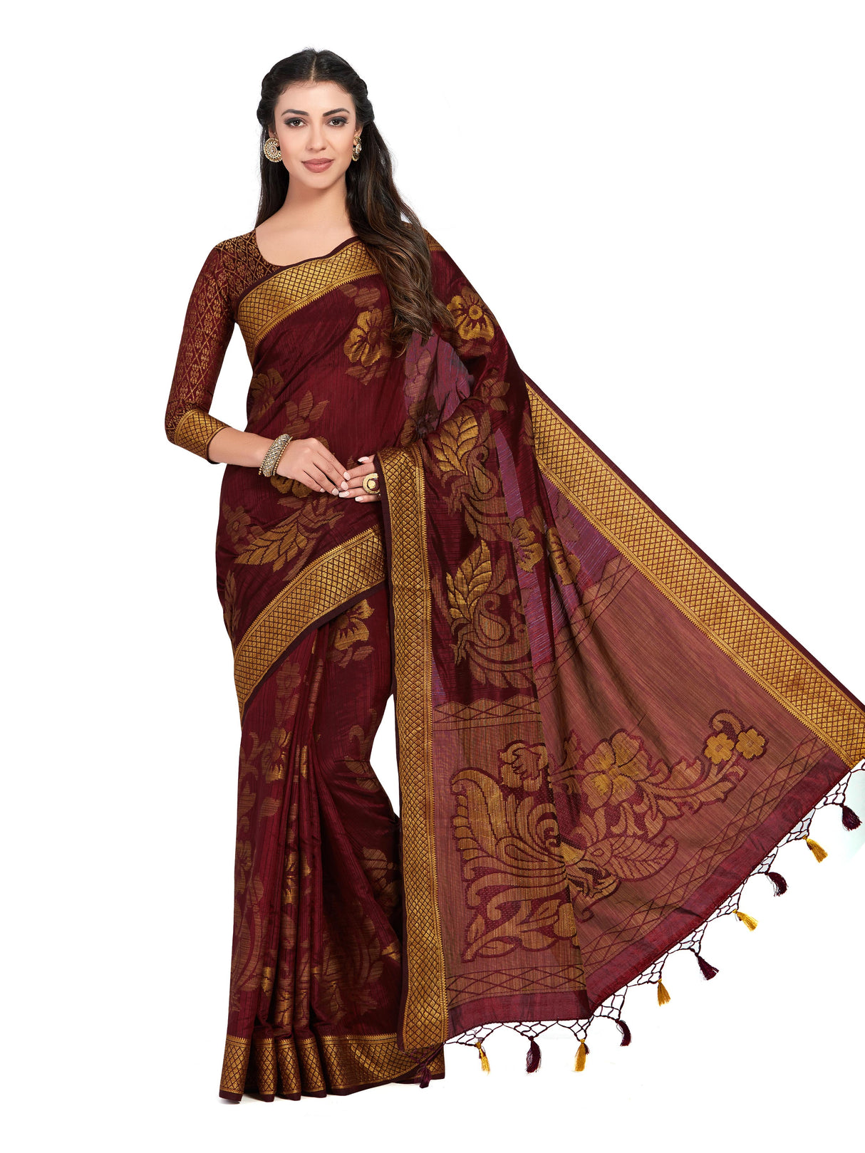 Mimosa Womens Art Silk Saree Kanjivaram Chocolate Color