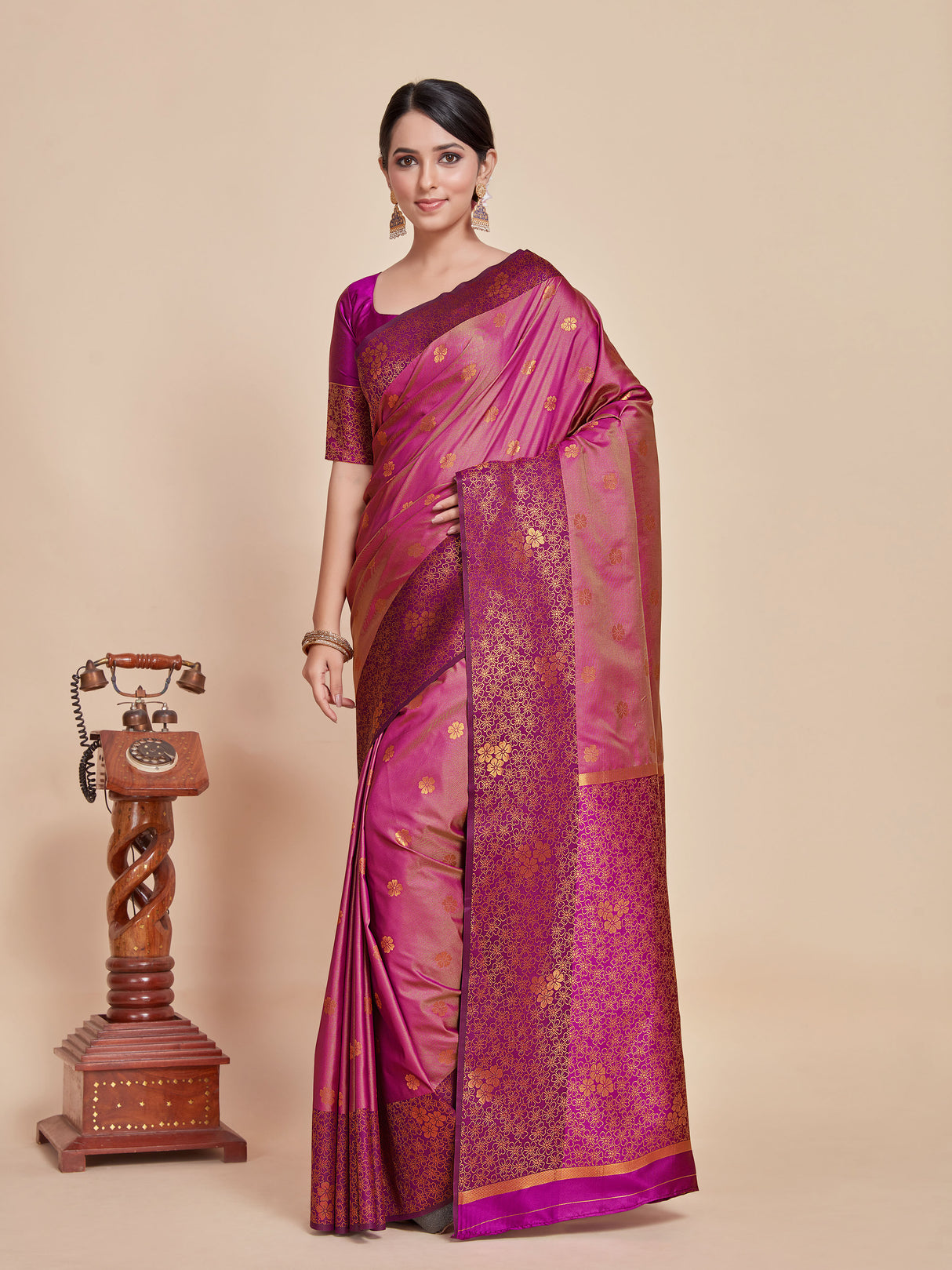 Mimosa Women's Woven Design Kanjivaram Style Art Silk Saree With Blouse Piece : SA00001329MJFREE