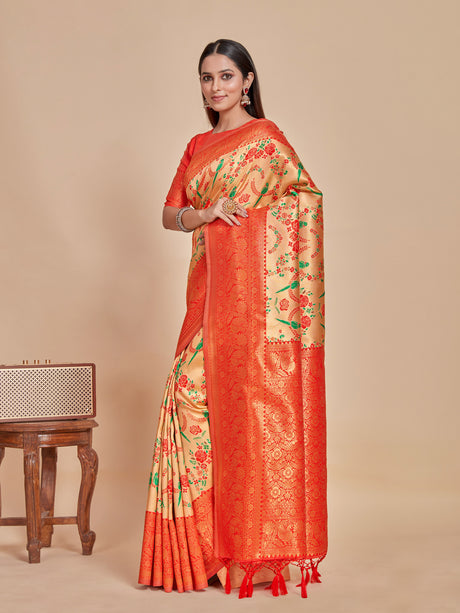 Mimosa Women's Woven Design Kanjivaram Style Art Silk Saree With Blouse Piece : SA00001257PCFREE