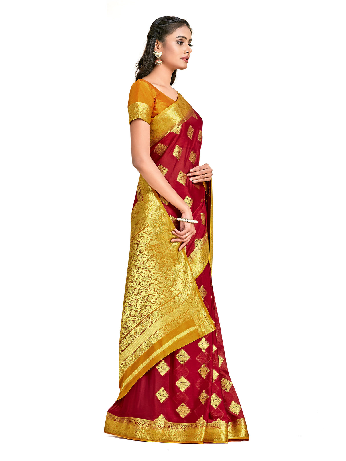 Mimosa Womens Crepe Saree Mysore Silk Maroon Color