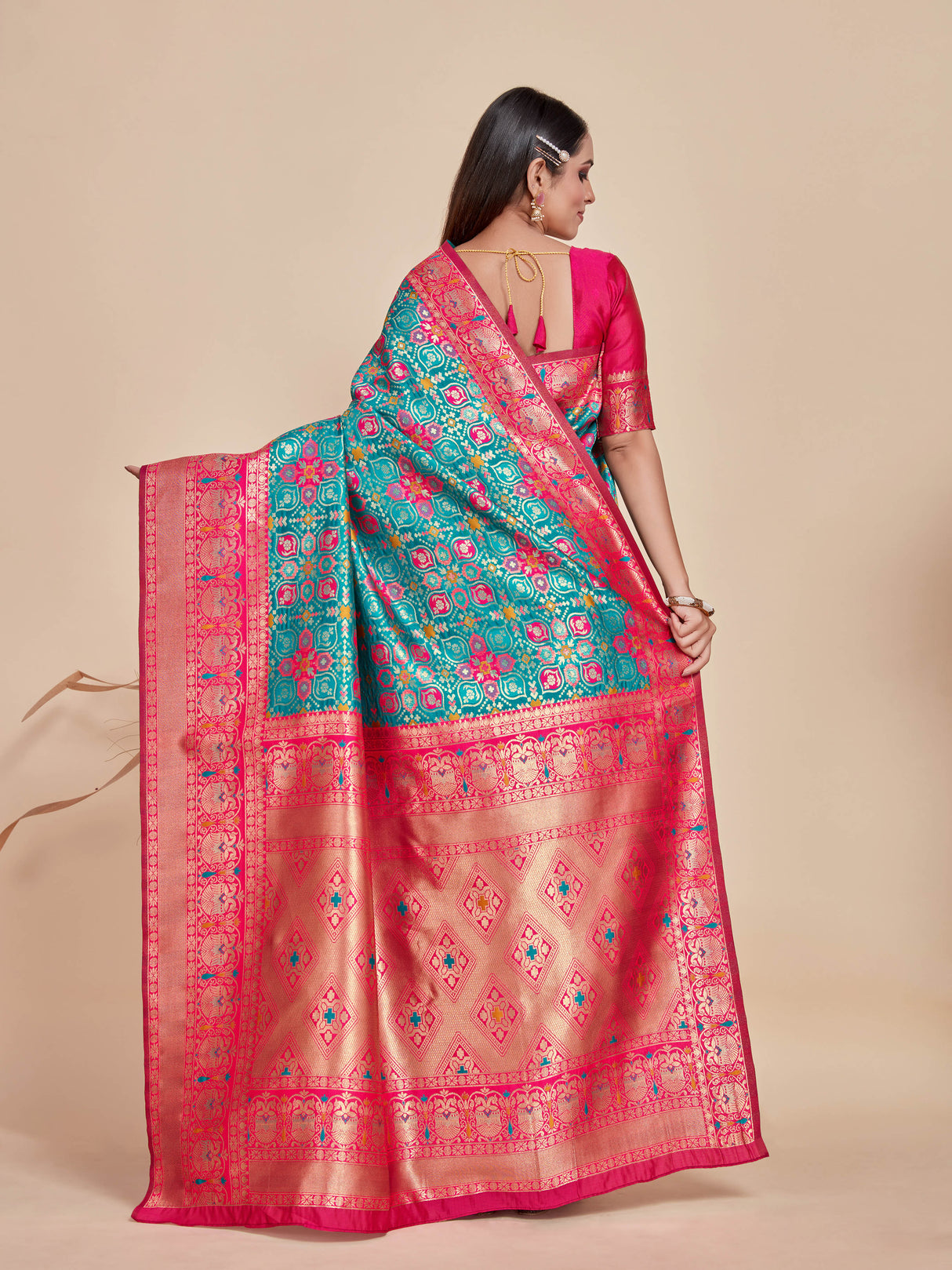 Mimosa Women's Woven Design Patola Style Art Silk Saree With Blouse Piece : SA00001342RMFREE