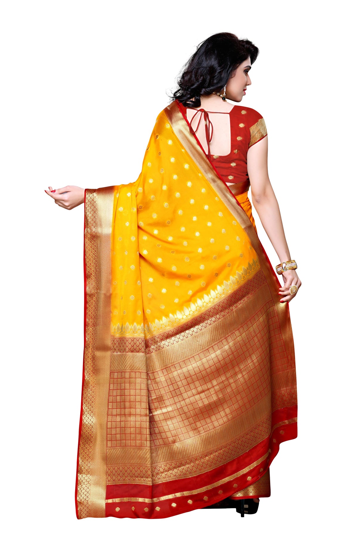 Mimosa Womens Crepe Saree Mysore Silk Gold Color