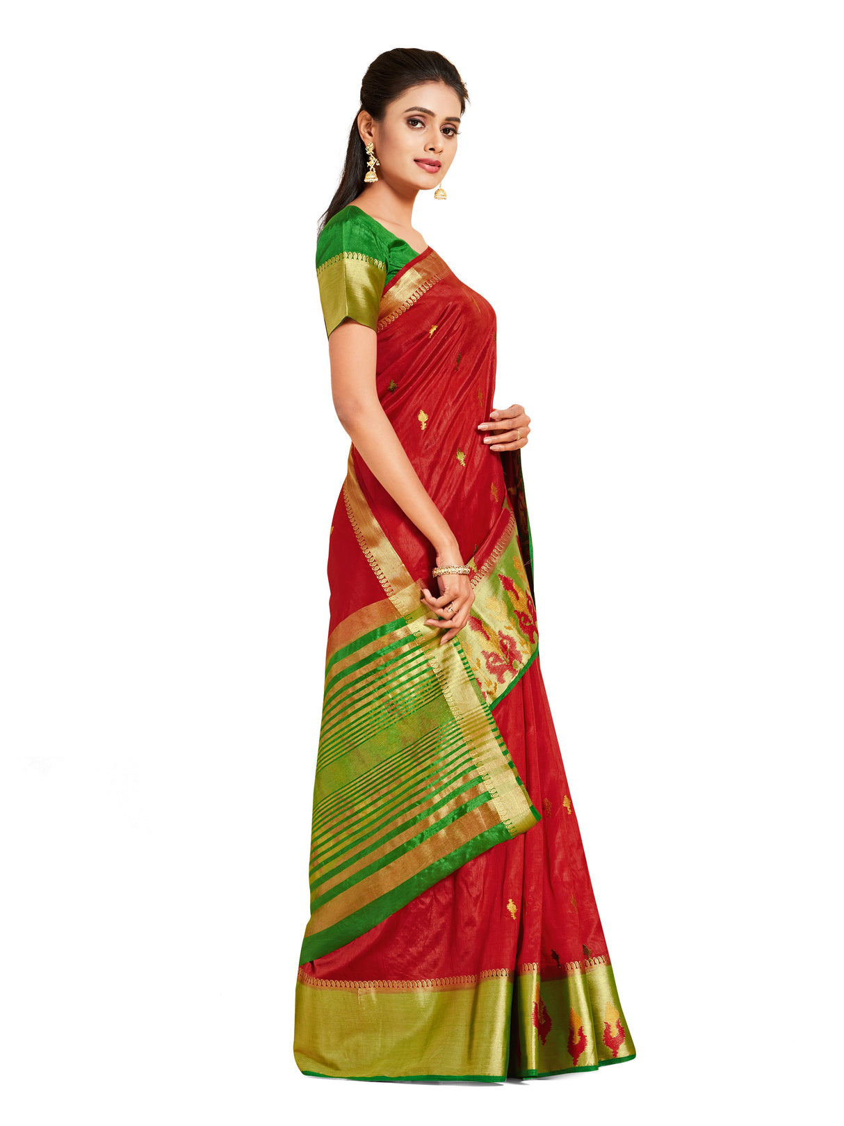 Mimosa Womens Art Silk Saree Kanjivaram style Red Color