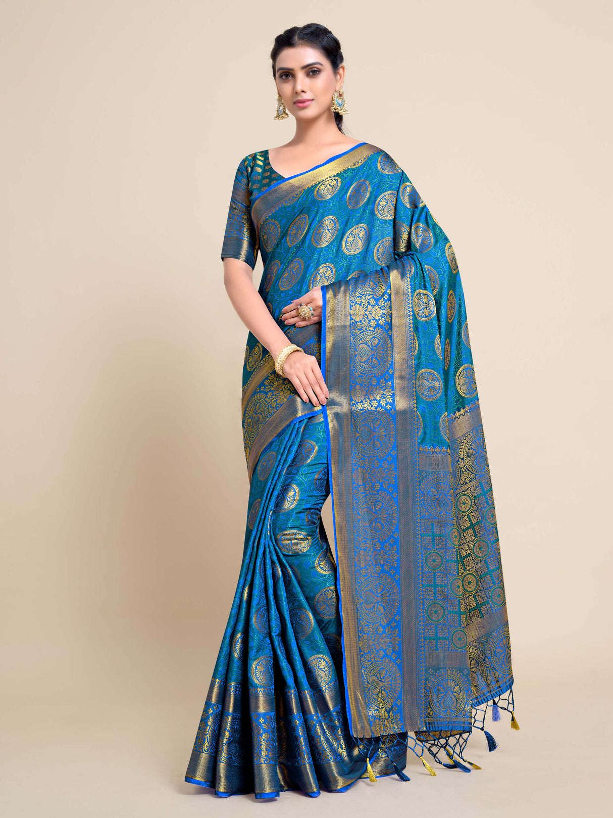 Mimosa Womens Art Silk Saree Kanjivaram Royal Blue Color