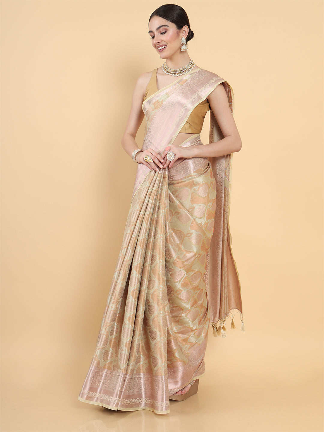 Mimosa Womens Art Silk Saree Kasavu Cream Color