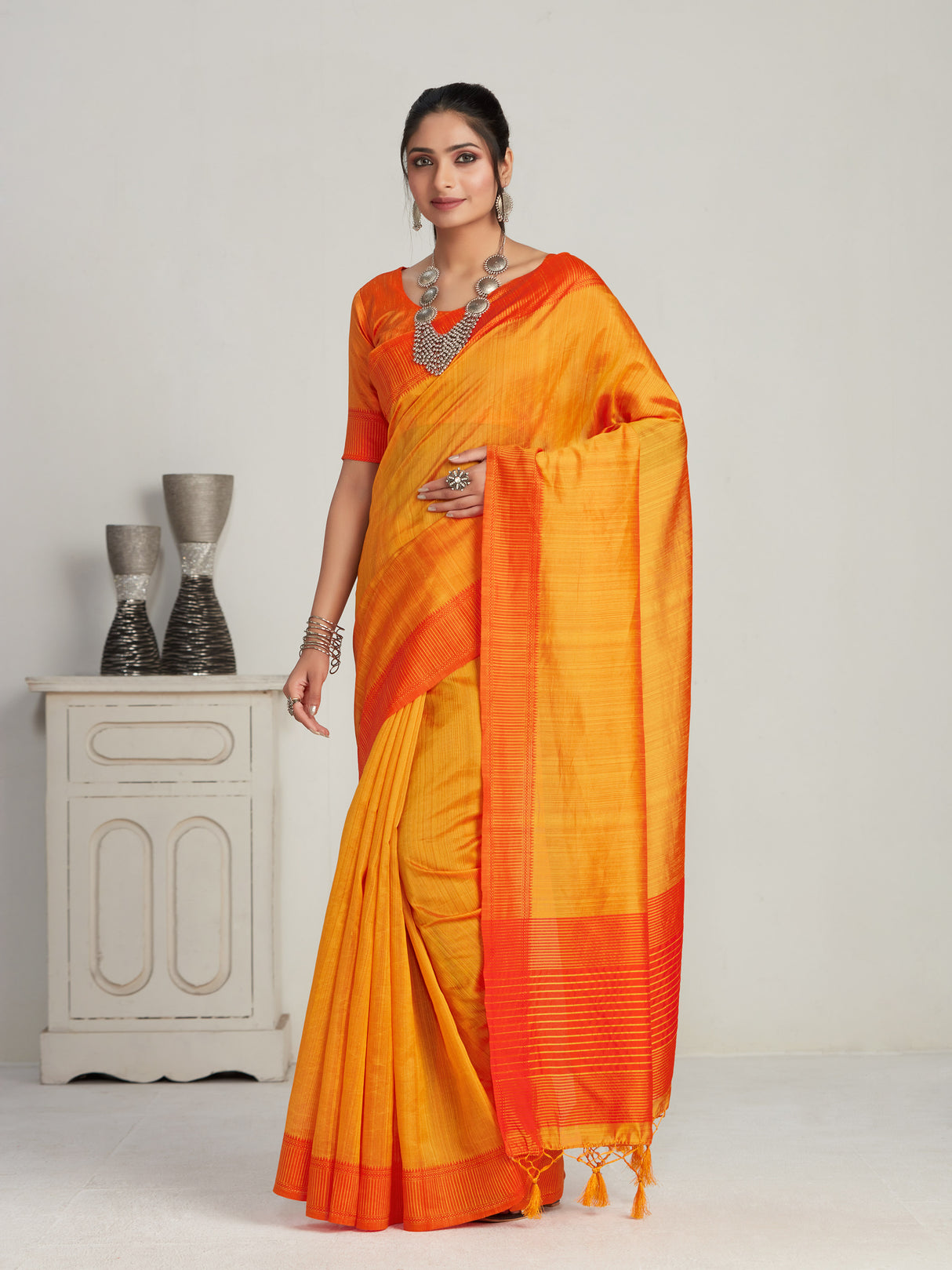 Mimosa Women's Woven Design Kanjivaram Style Art Silk Saree With Blouse Piece : SA0000861GD