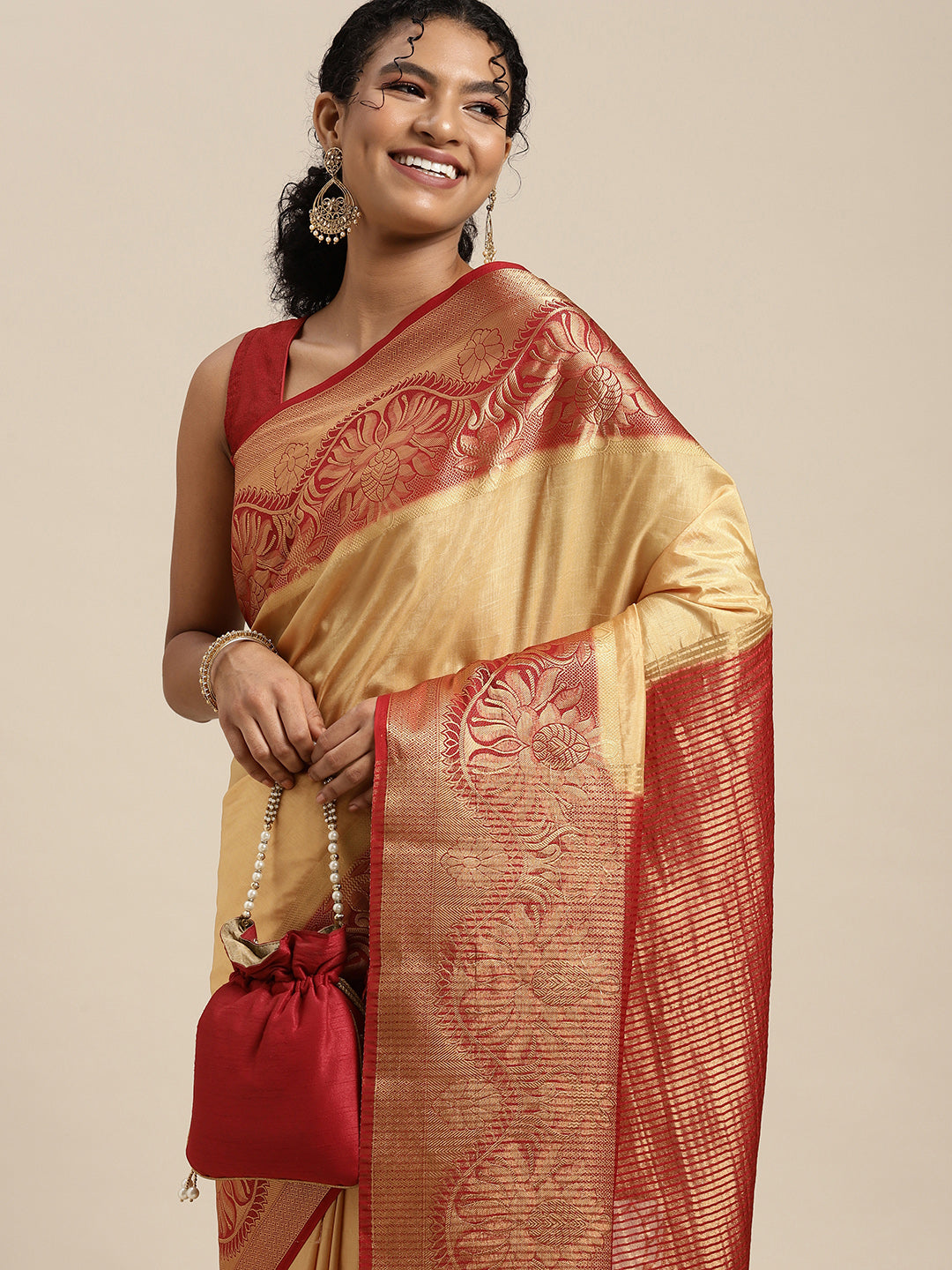 Mimosa Womens Art Silk Saree Kanjivaram Chiku Color