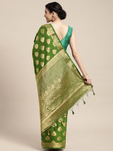 Mimosa Womens Crepe Saree Mysore Silk Olive Color