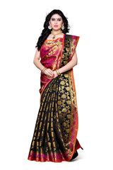 Mimosa Womens Art Silk Saree Kanjivaram Black Color