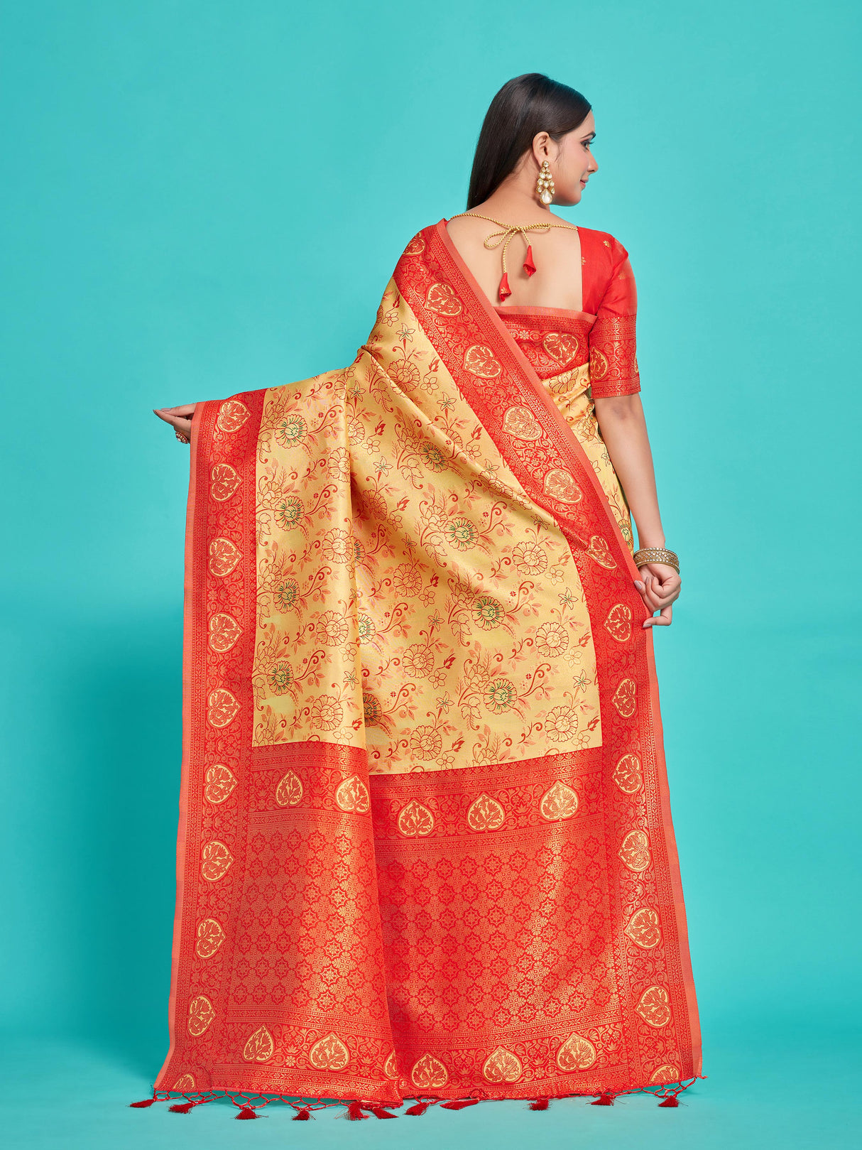 Mimosa Women's Woven Design Kanjivaram Style Art Silk Saree With Blouse Piece : SA00001251YLWFREE