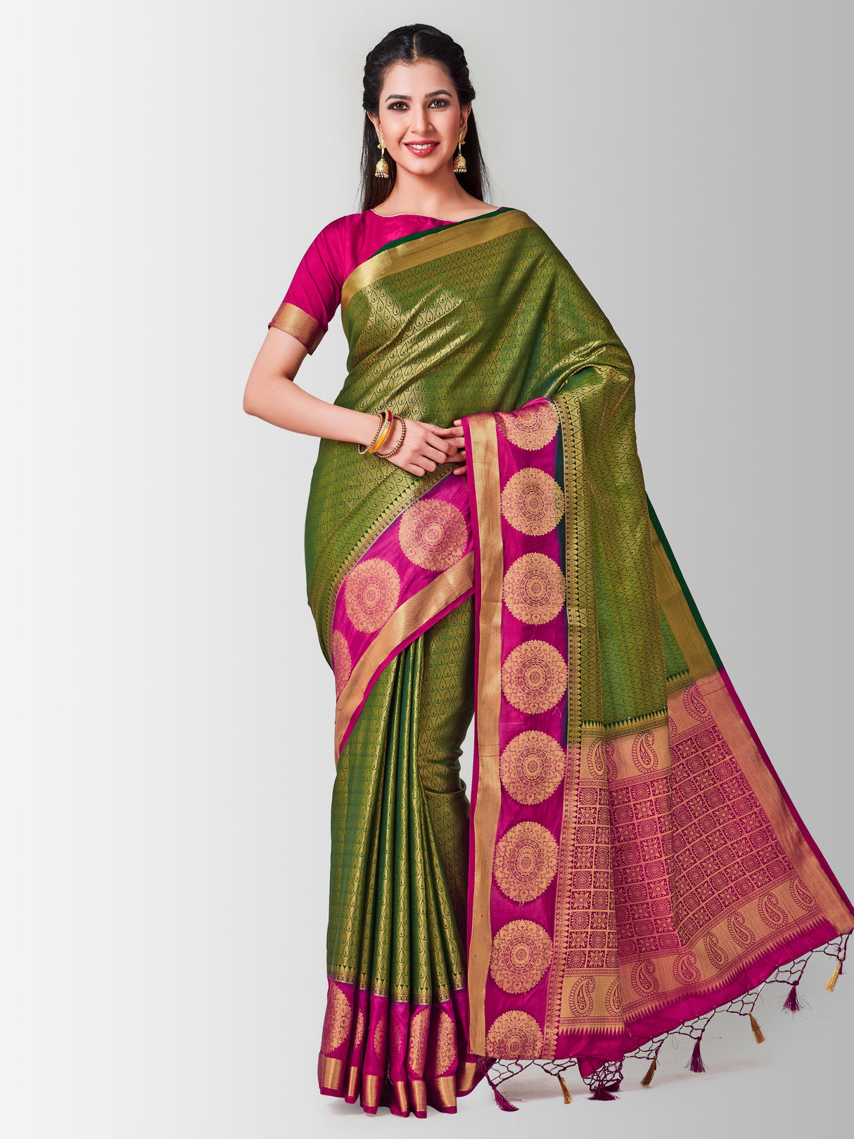 Mimosa Womens Art Silk Saree Kanjivaram BGreen Color