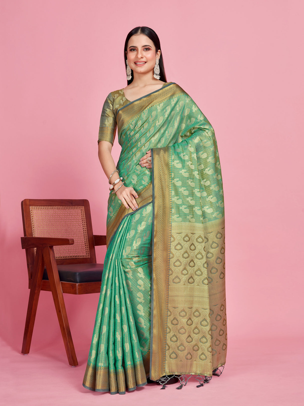 Mimosa Women's Woven Design Kanjivaram Style Art Silk Saree With Blouse Piece : SA0000379SFFREE