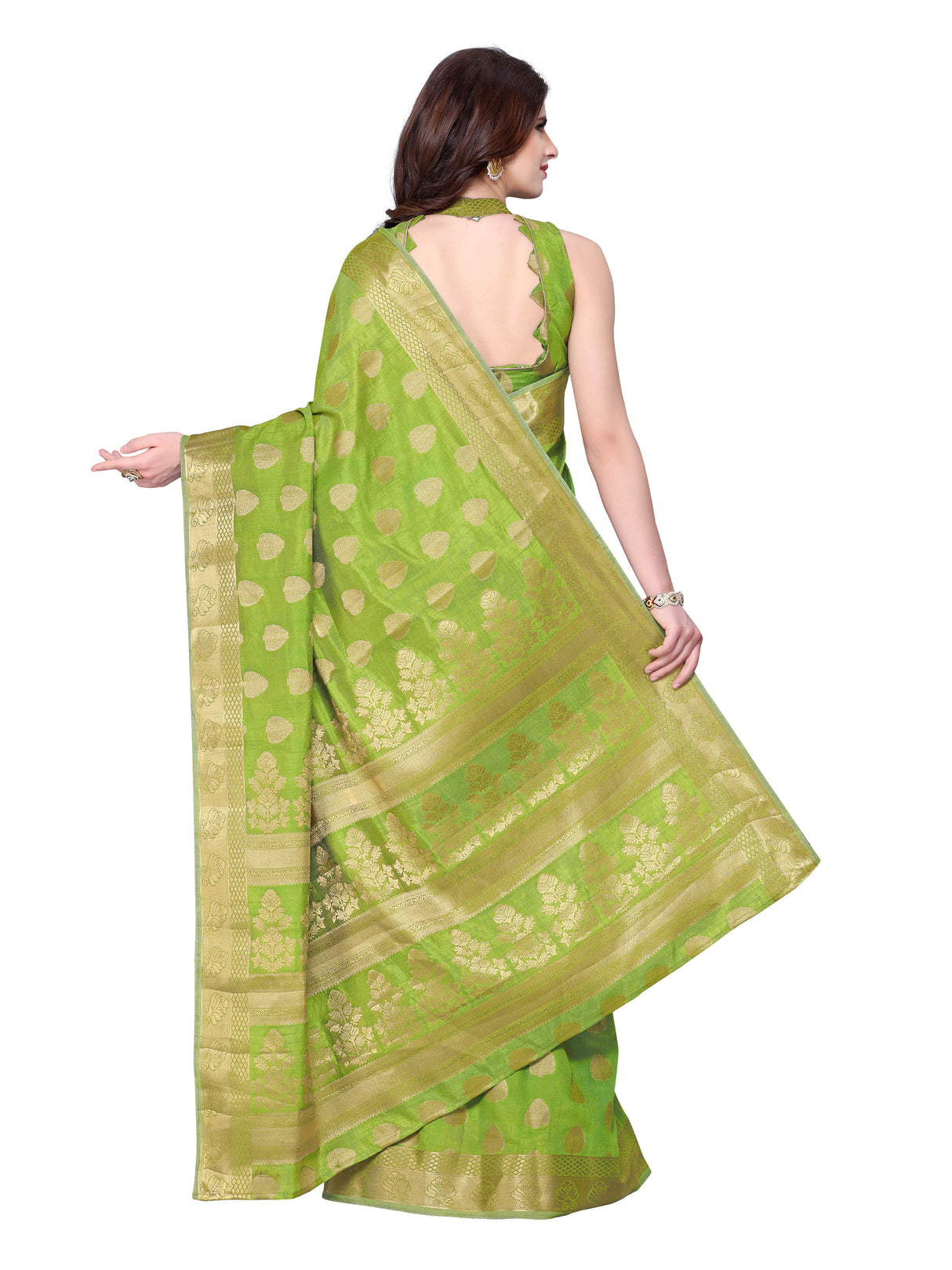 Mimosa Womens Tussar Silk Saree Kanjivaram style Olive Color