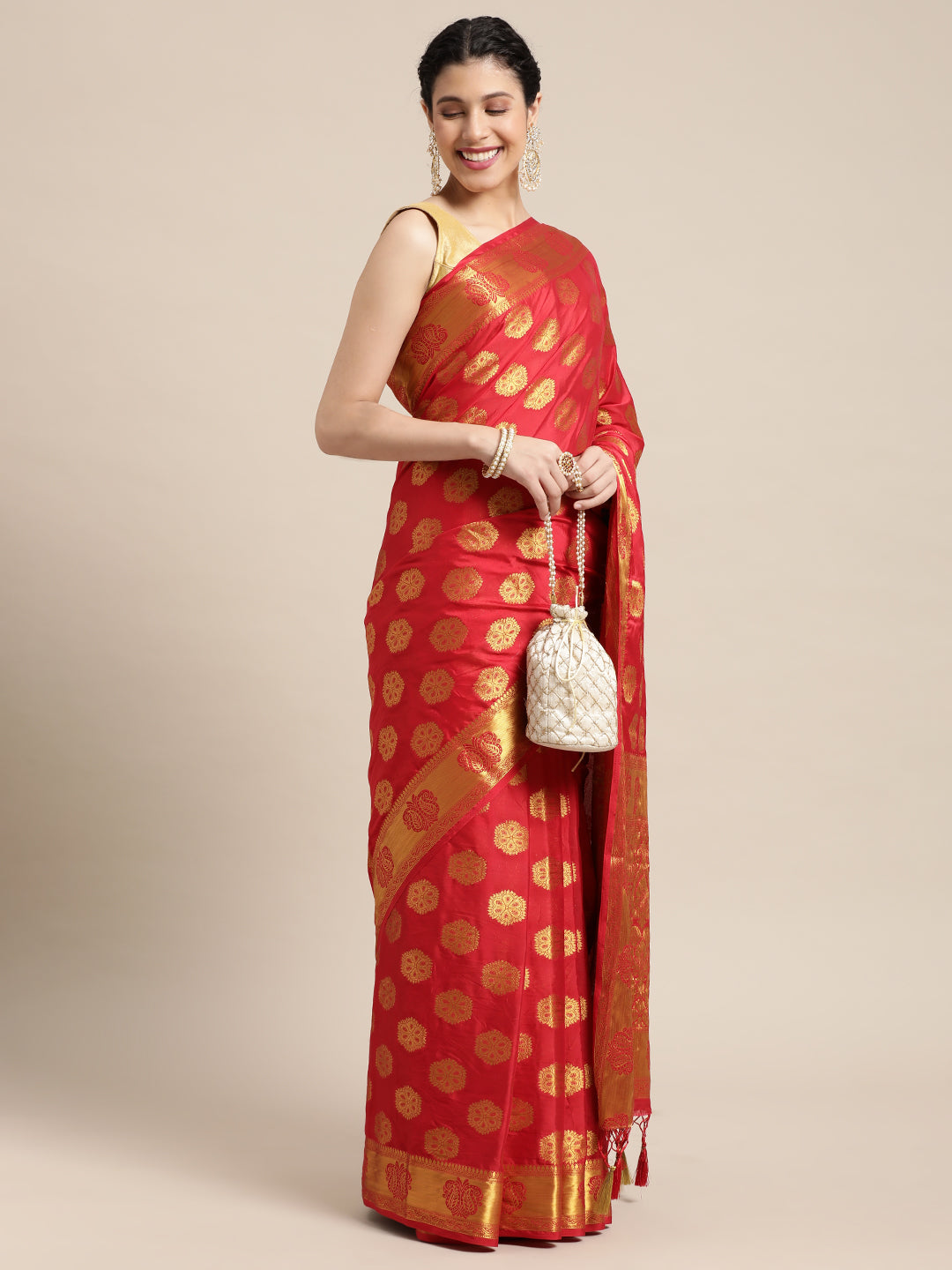 Mimosa Womens Crepe Saree Mysore Silk Red Color