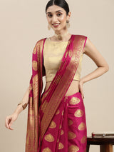 Mimosa Womens Crepe Saree Mysore Silk Rani Color