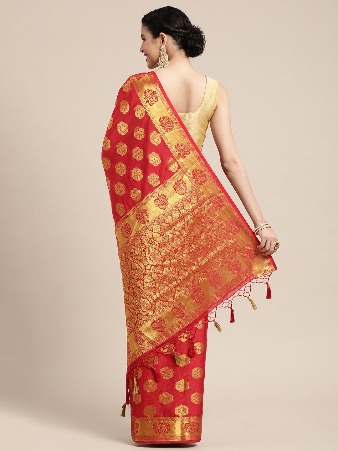 Mimosa Womens Crepe Saree Mysore Silk Red Color