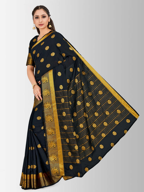 Mimosa Womens Crepe Saree Mysore Silk Black Color