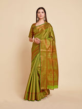 Mimosa Womens Art Silk Saree Kanjivaram Olive Color