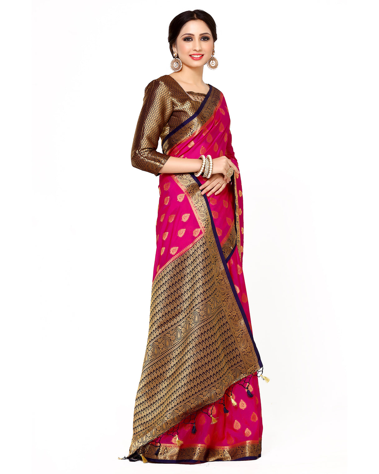 Mimosa Womens Crepe Saree Mysore Silk Rani Color