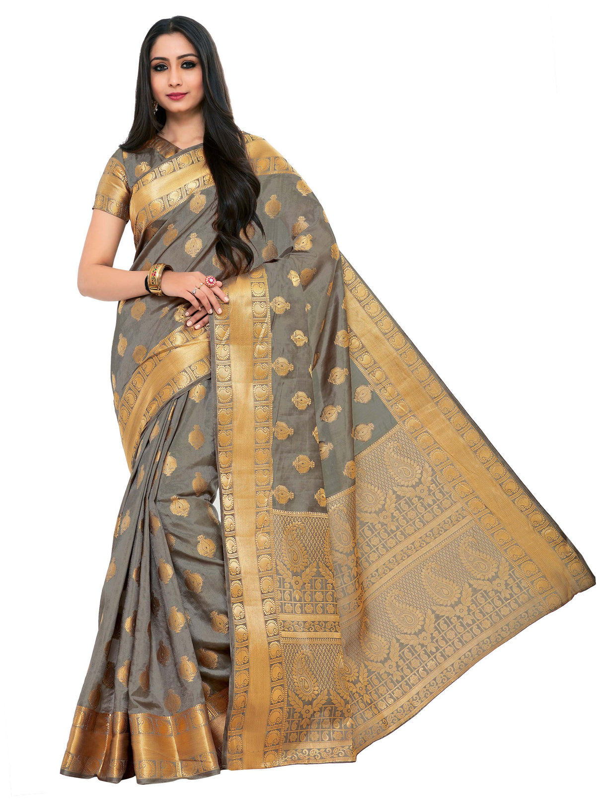 Mimosa Womens Art Silk Saree Kanjivaram Grey Color