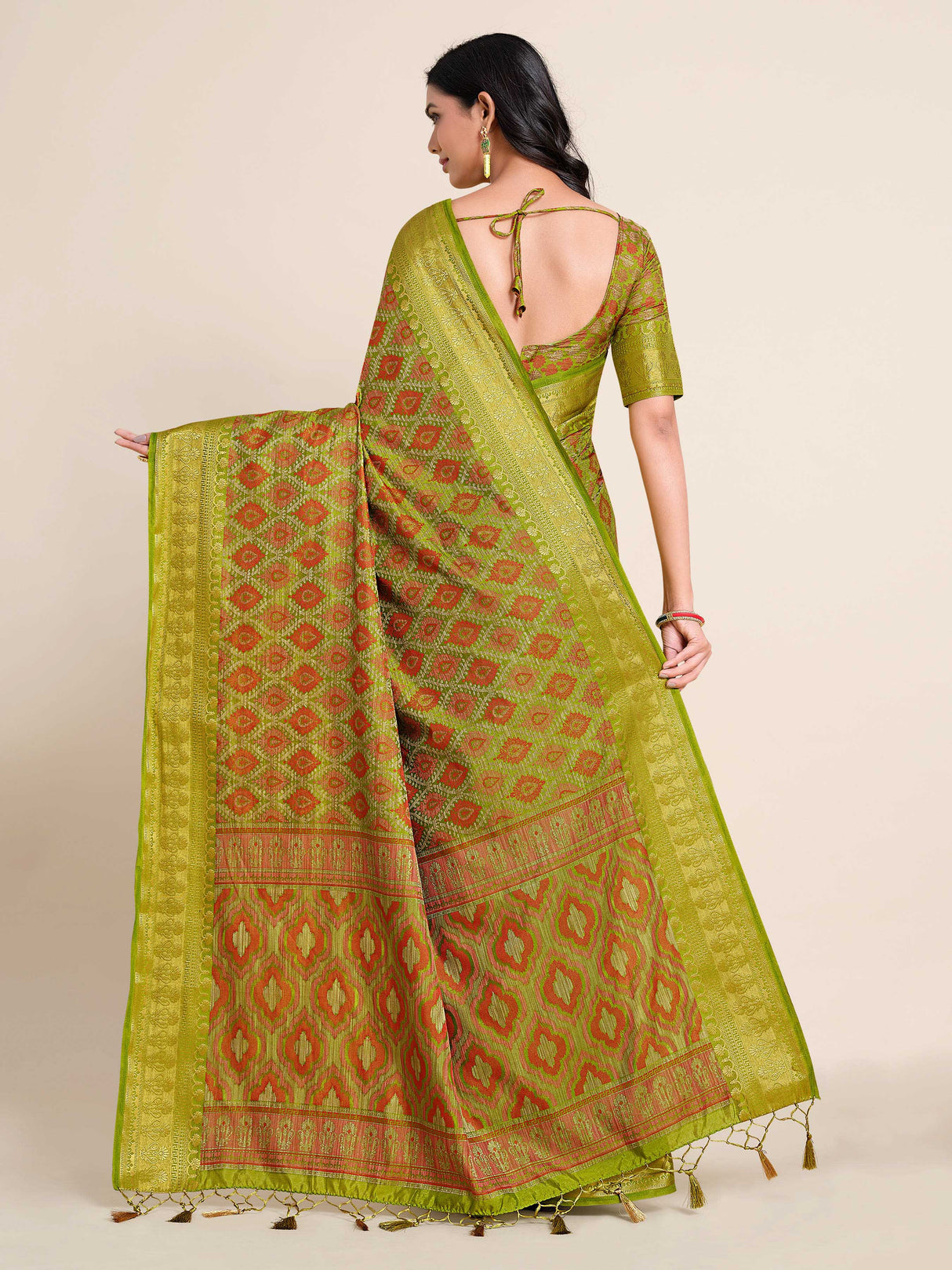 Mimosa Womens Art Silk Saree Kanjivaram Olive Color