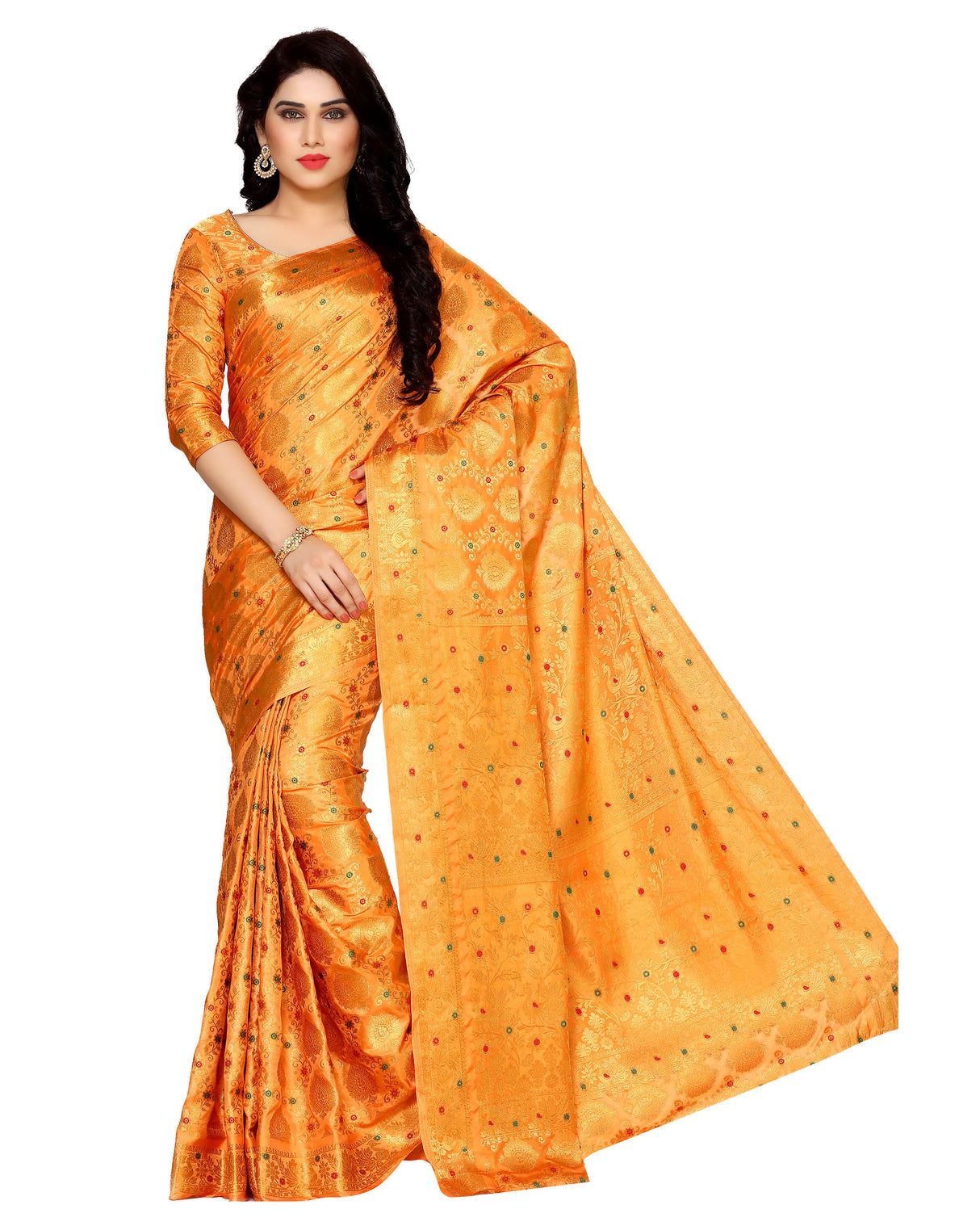 Mimosa Womens Art Silk Saree Kanjivaram Yellow Color