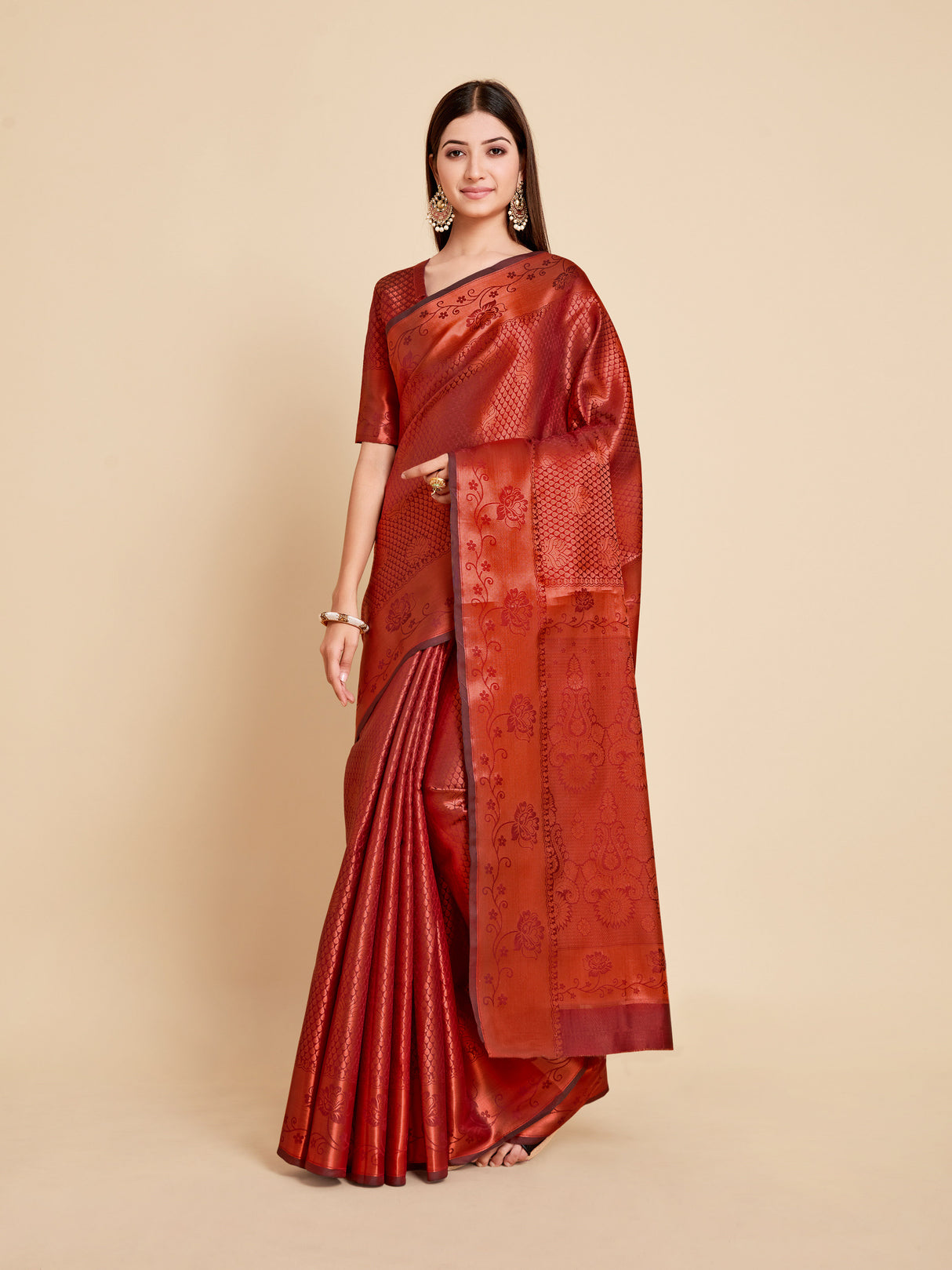 Mimosa Womens Art Silk Saree Kanjivaram Maroon Color