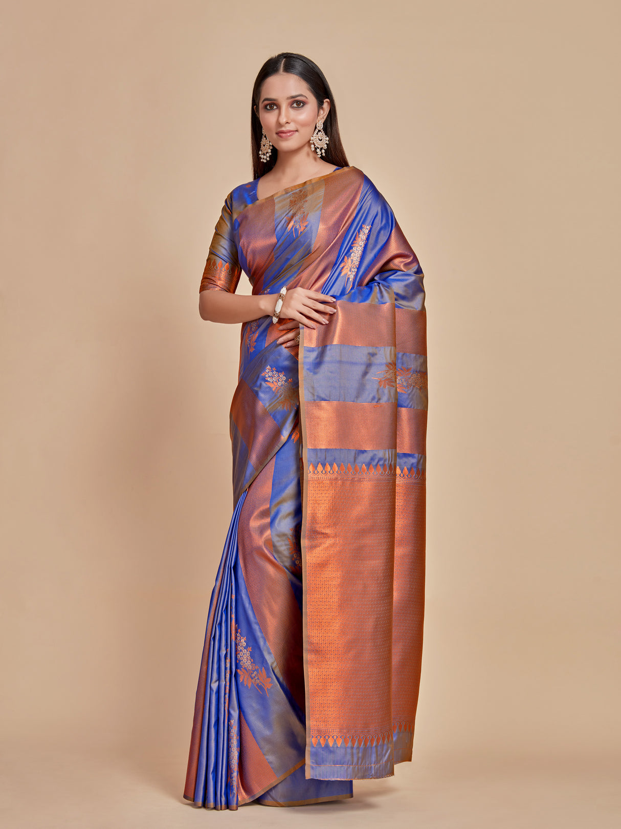 Mimosa Women's Woven Design Kanjivaram Style Art Silk Saree With Blouse Piece : SA00001383BLUFREE