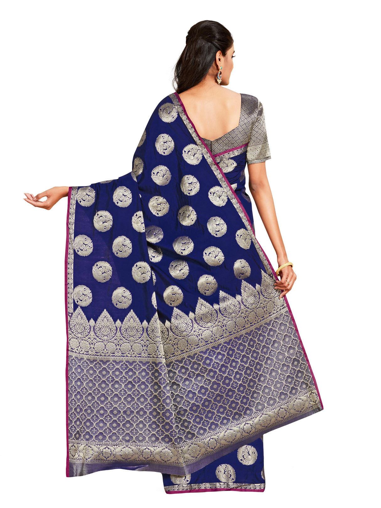 Mimosa Womens Art Silk Saree Kanjivaram Navy Blue Color