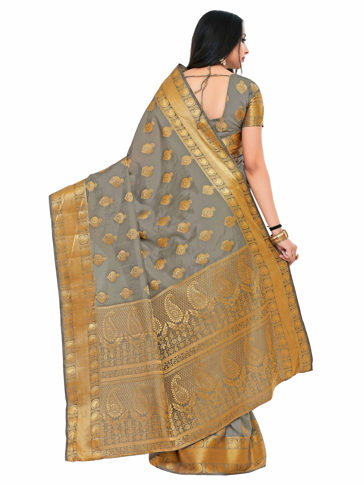 Mimosa Womens Art Silk Saree Kanjivaram Grey Color