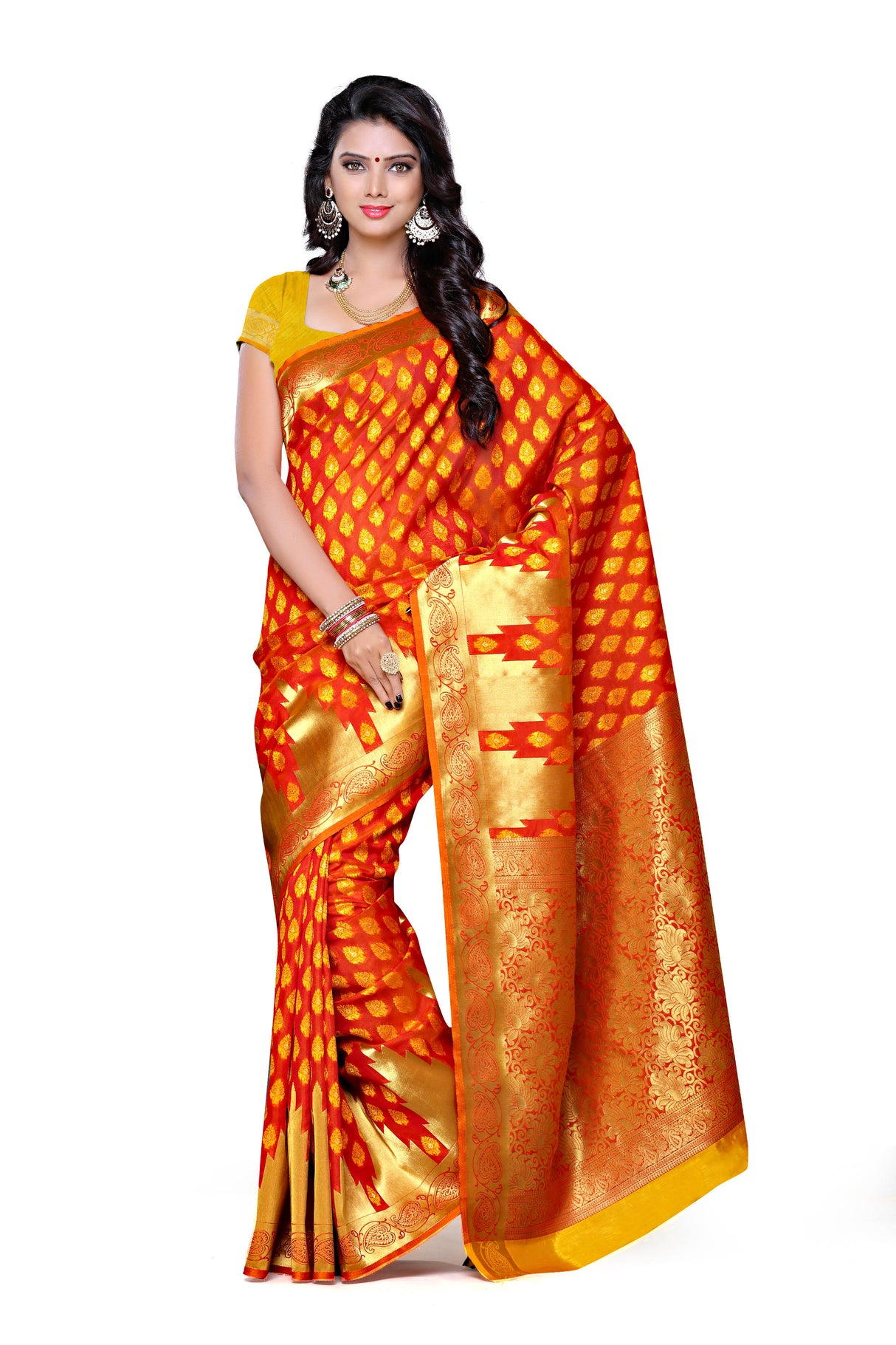 Mimosa Womens Art Silk Saree Kanjivaram Gold Color