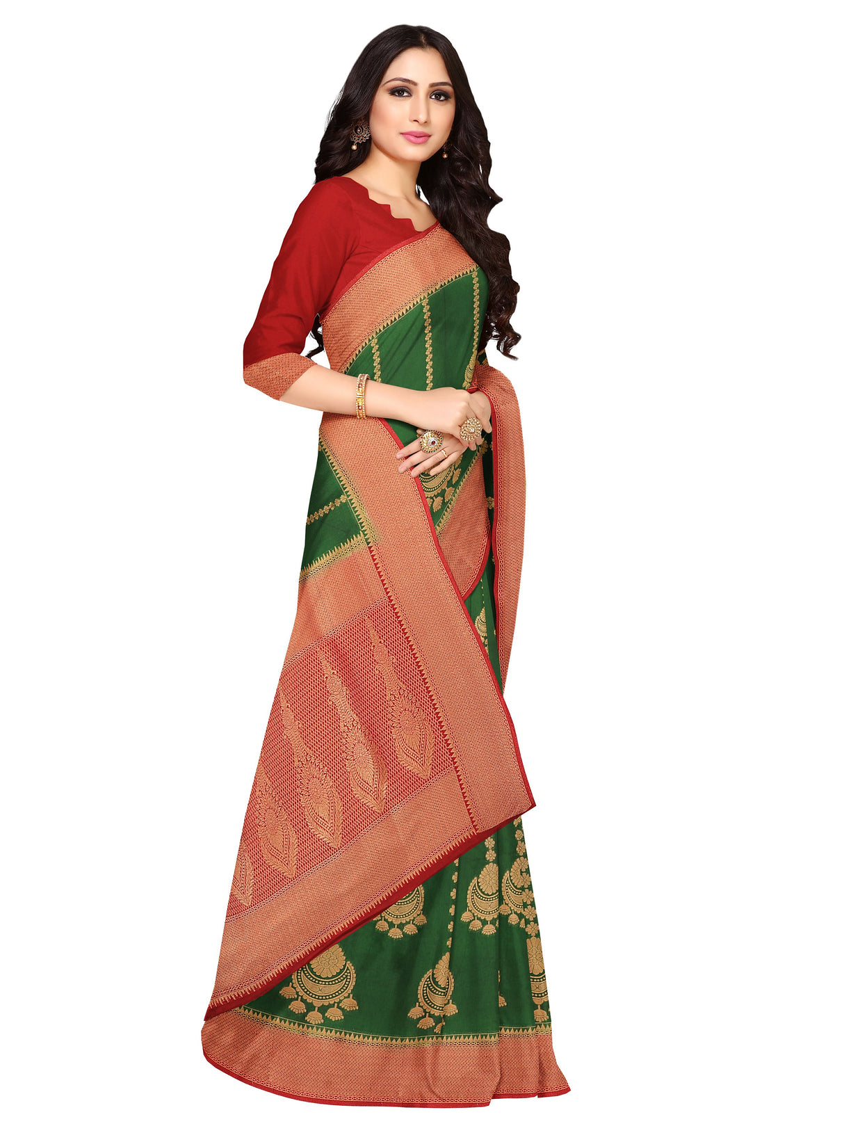 Mimosa Womens Art Silk Saree Kanjivaram Green Color