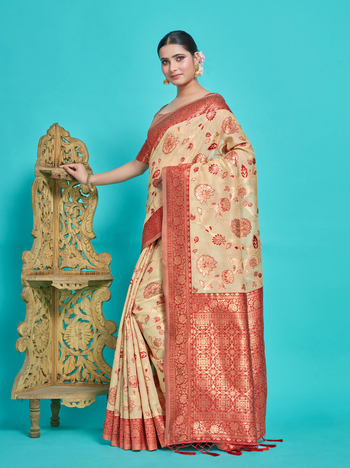 Mimosa Women's Woven Design Banarasi Style Art Silk Saree With Blouse Piece : SA00001334BEGFREE