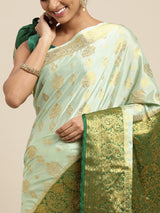 Mimosa Womens Crepe Saree Mysore Silk Pista Color