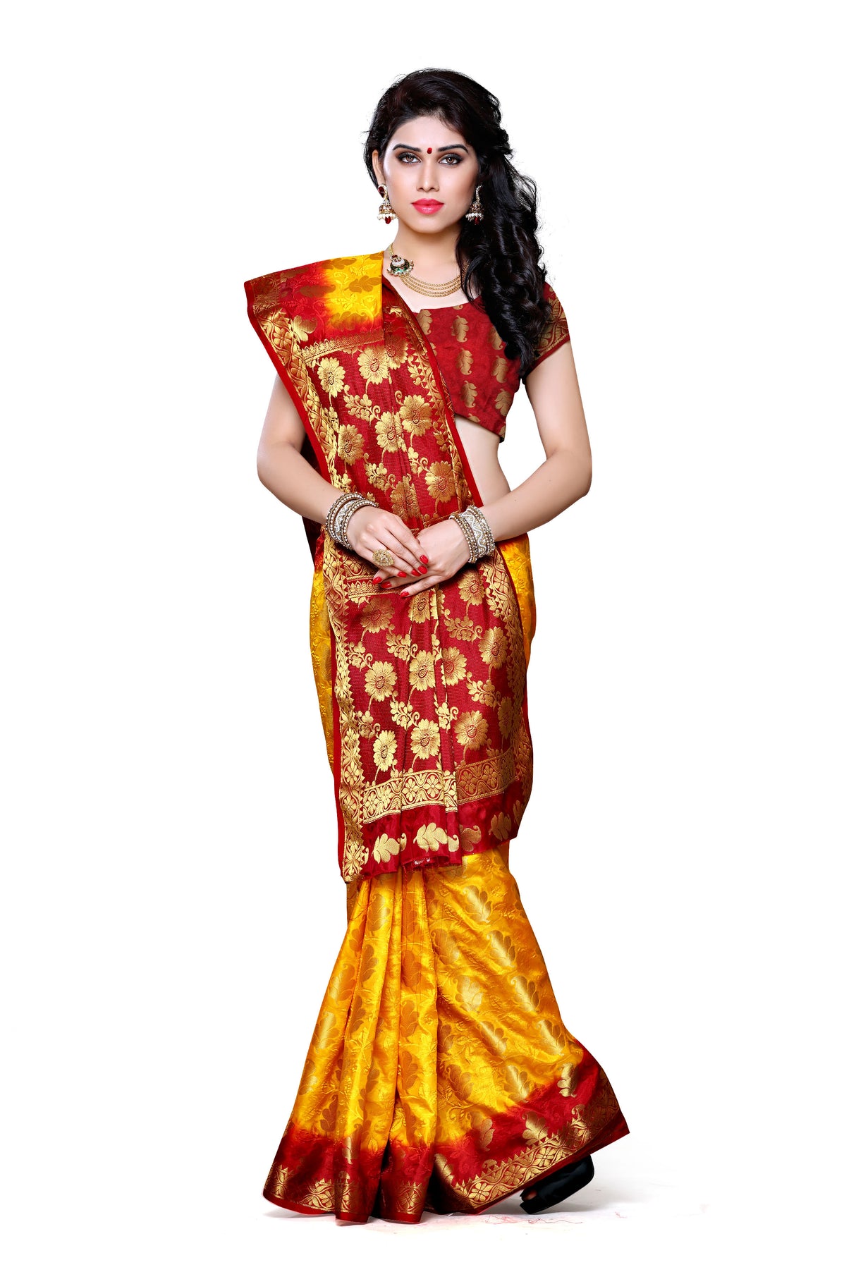 Mimosa Womens Art Silk Saree Kanjivaram Gold Color