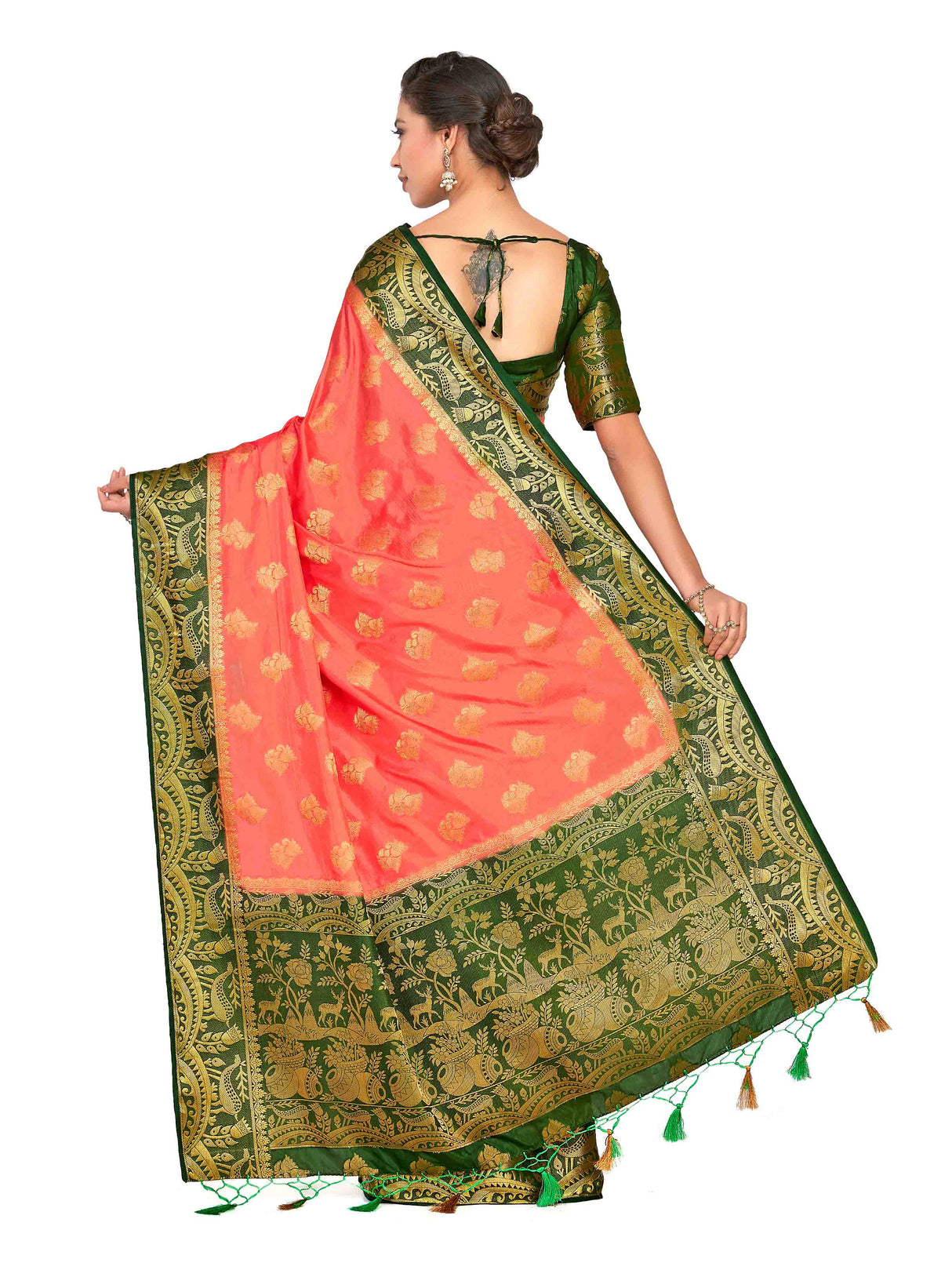 Mimosa Womens Art Silk Saree Kanjivaram Peach Color