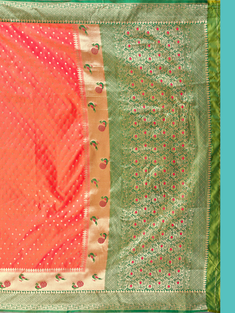 Mimosa Women's Woven Design Paithani Style Art Silk Saree With Blouse Piece : SA00001350PNKFREE