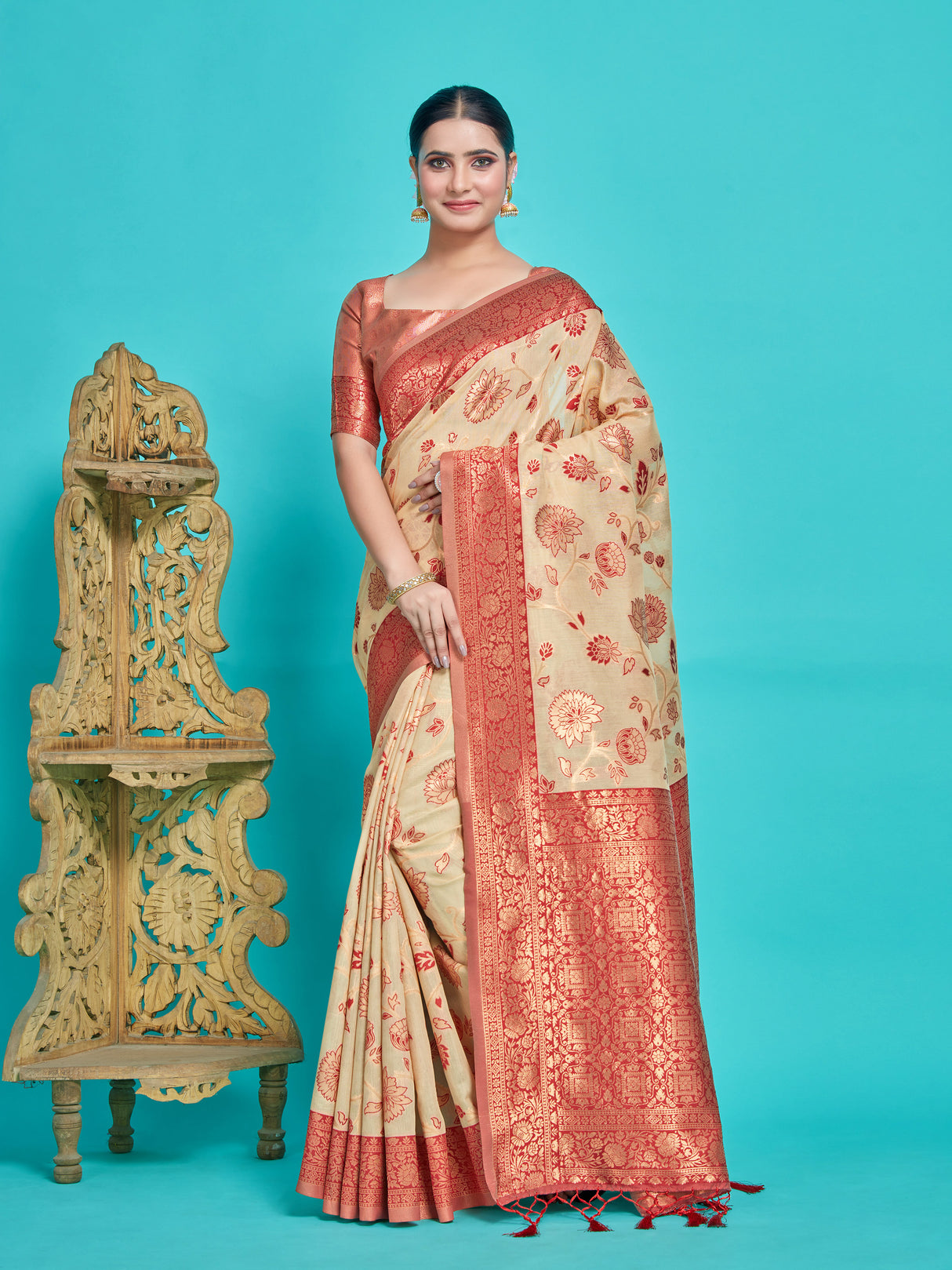 Mimosa Women's Woven Design Banarasi Style Art Silk Saree With Blouse Piece : SA00001334BEGFREE