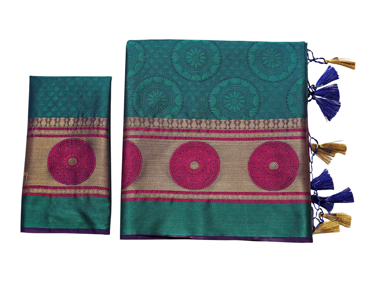 Mimosa Womens Art Silk Saree Banarasi Green Color