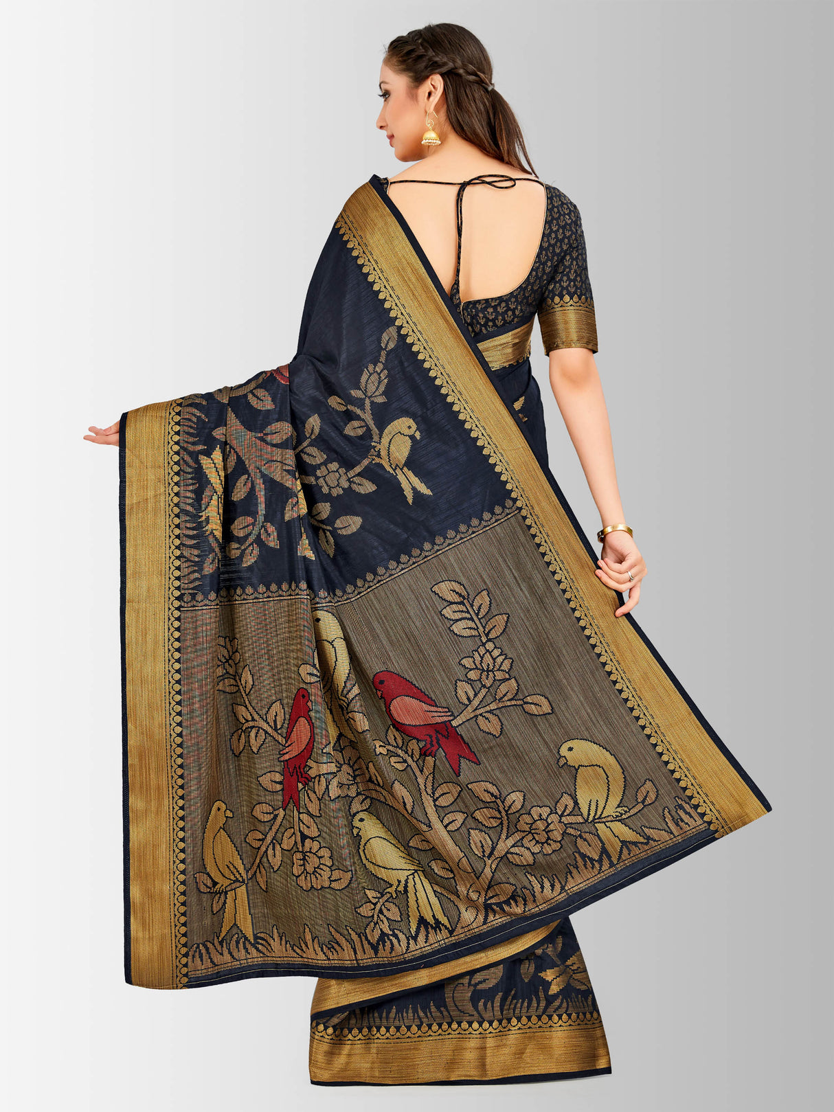 Mimosa Womens Art Silk Saree Kanjivaram Black Color