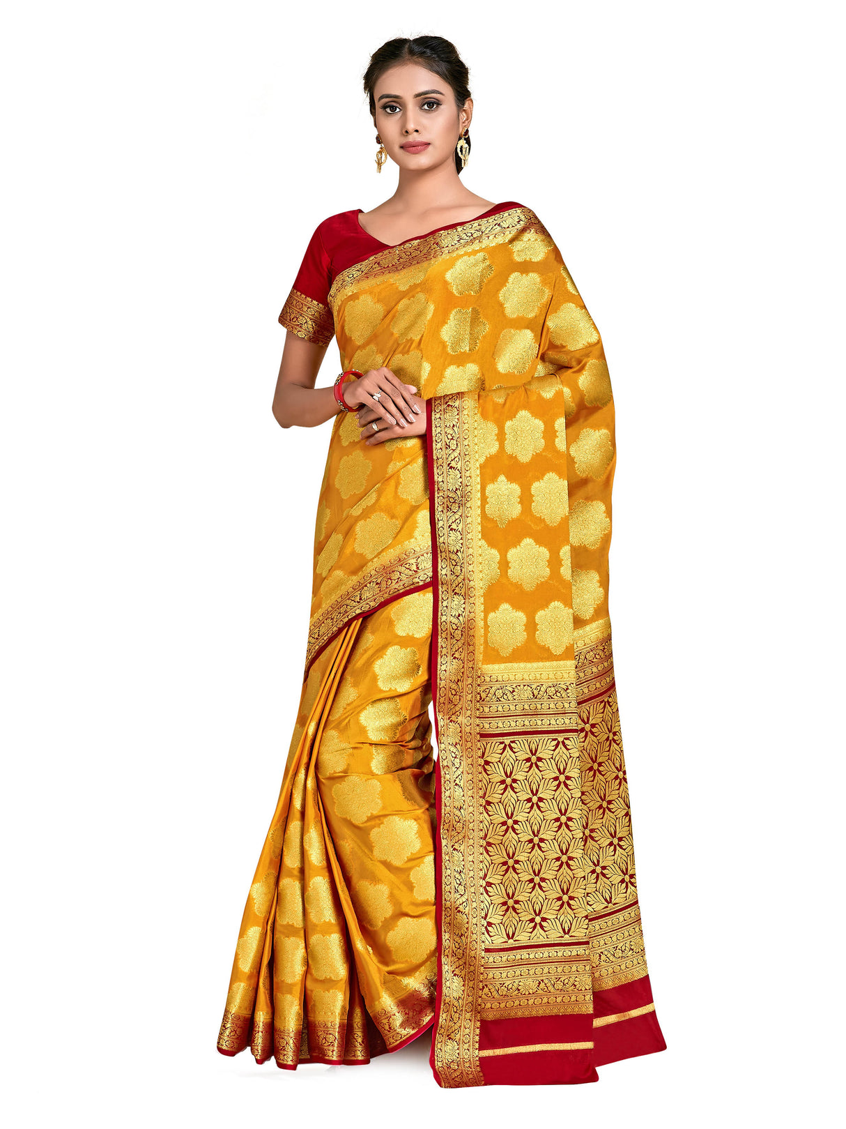 Mimosa Womens Crepe Saree Mysore Silk Mustard Color