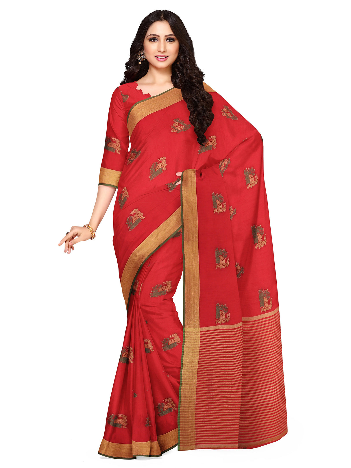 Mimosa Womens Art Silk Saree Kanjivaram Red Color