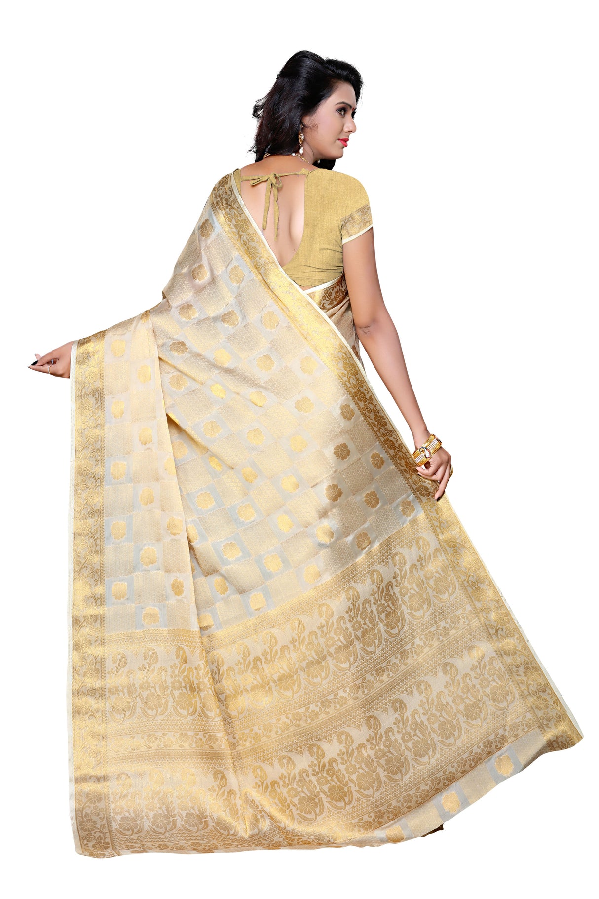 Mimosa Womens Chiffon Saree Kanjivaram Halfwhite Color