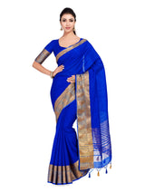 Mimosa Womens Linen Saree Kanjivaram style Royal Blue Color