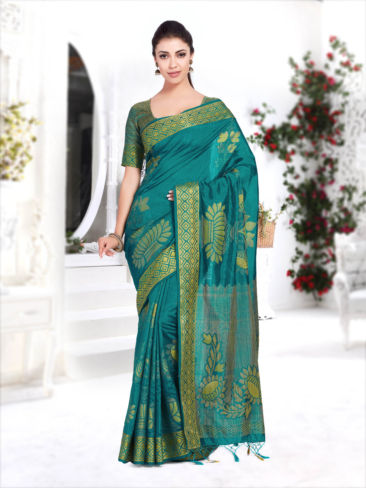 Mimosa Womens Art Silk Saree Kanjivaram Saffire Color