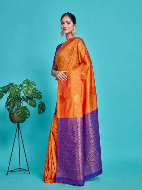 Mimosa Women's Woven Design Kanjivaram Style Art Silk Saree With Blouse Piece : SA00001415MSFREE