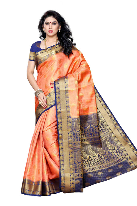 Mimosa Womens Art Silk Saree Kanjivaram Peach Color